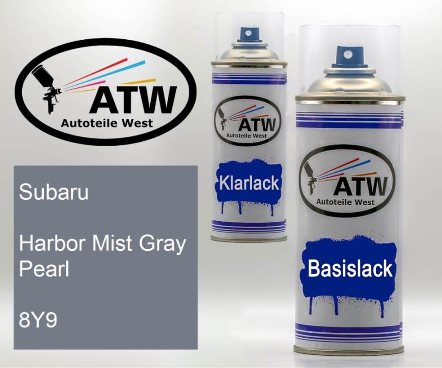 Subaru, Harbor Mist Gray Pearl, 8Y9: 400ml Sprühdose + 400ml Klarlack - Set, von ATW Autoteile West.